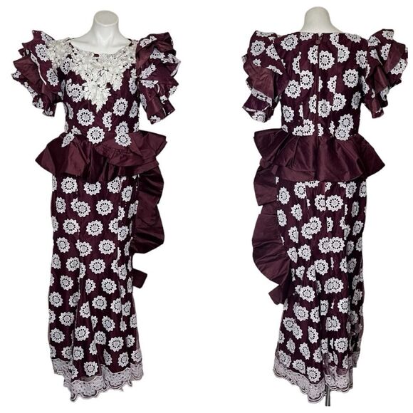HANDMADE Lace African Style Formal Top Skirt Burgundy White Hand Crafted - Picture 13 of 13